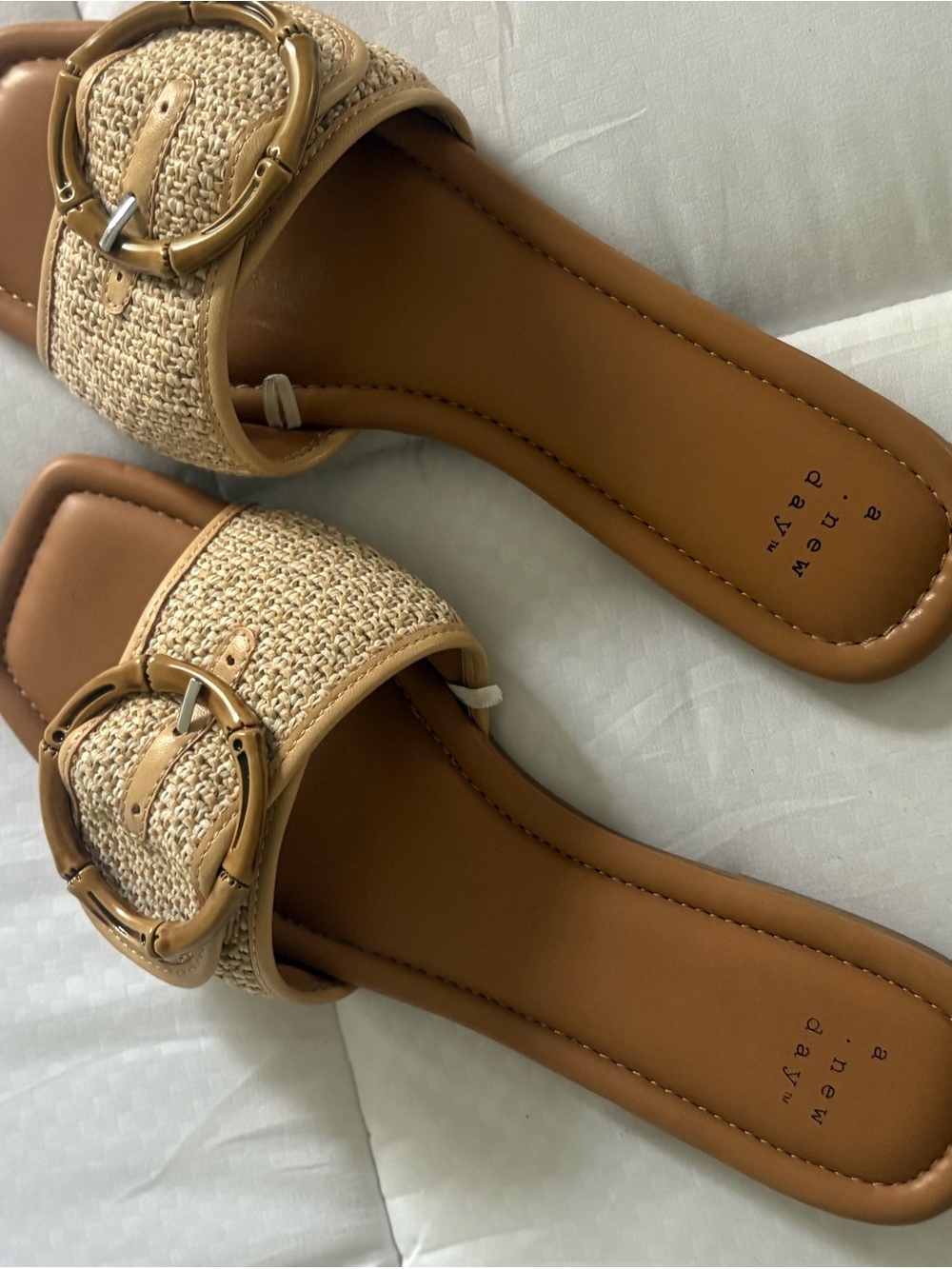 a new day Tan Woven Slide Sandals with Bamboo-Style Buckle
